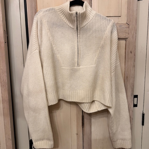 STAUD $495.00 Hampton Half-Zip cropped 100% Cashmere Sweater - Picture 2 of 3